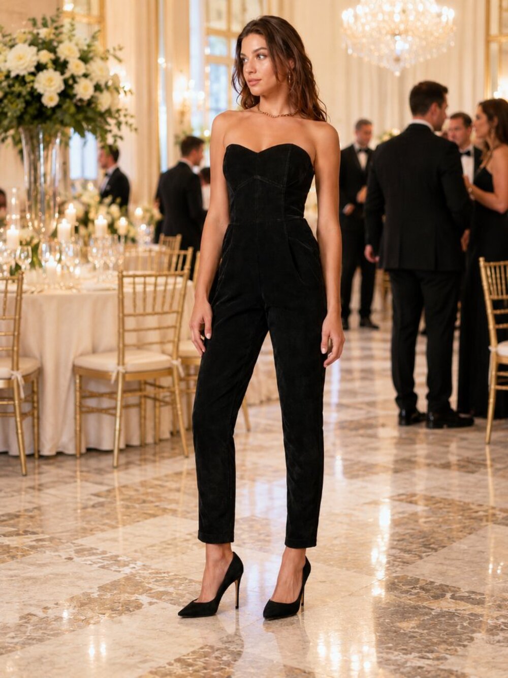 Revolve Adelyn Rae Black Sweetheart Strapless Tube Top Jumpsuit Sz. S